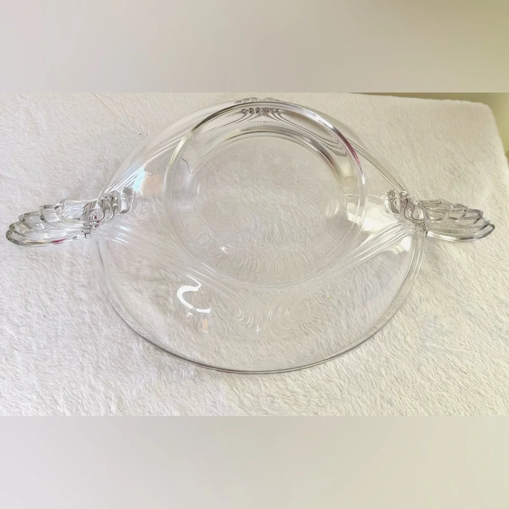 VTG  Fostoria Glass Baroque Winged rooster Tail Handled Oval Bowl Centerpiece